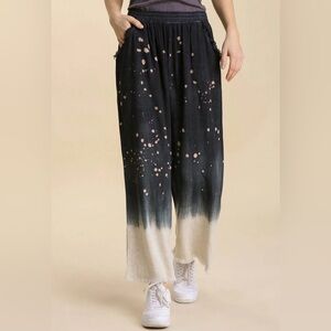 NWT- Umgee Black bleach Dipped crop raw edge Pants sz 2X